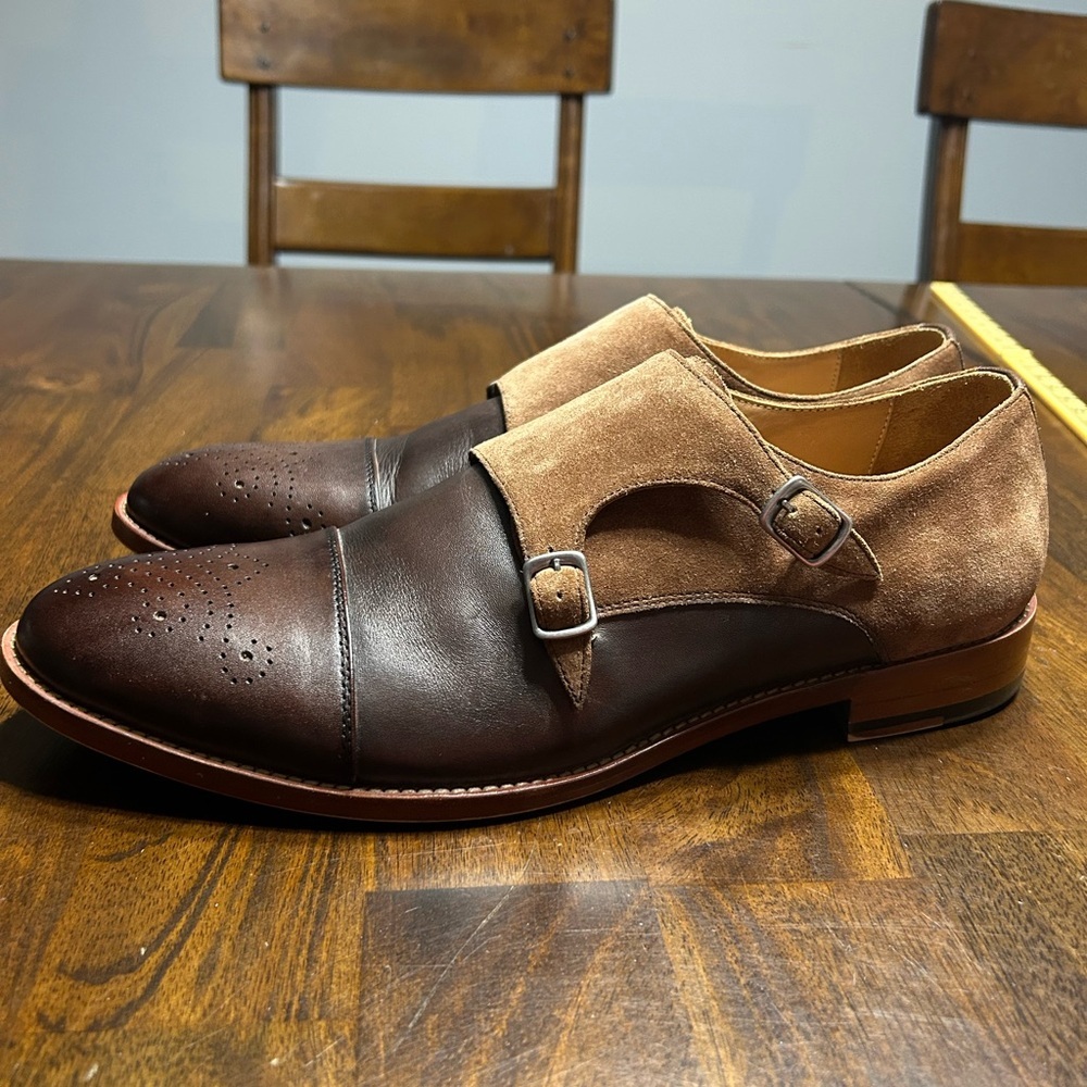 Warfield & Grand Mens Double Monk Strap Dress Shoes Brown Leather Suede Size 12